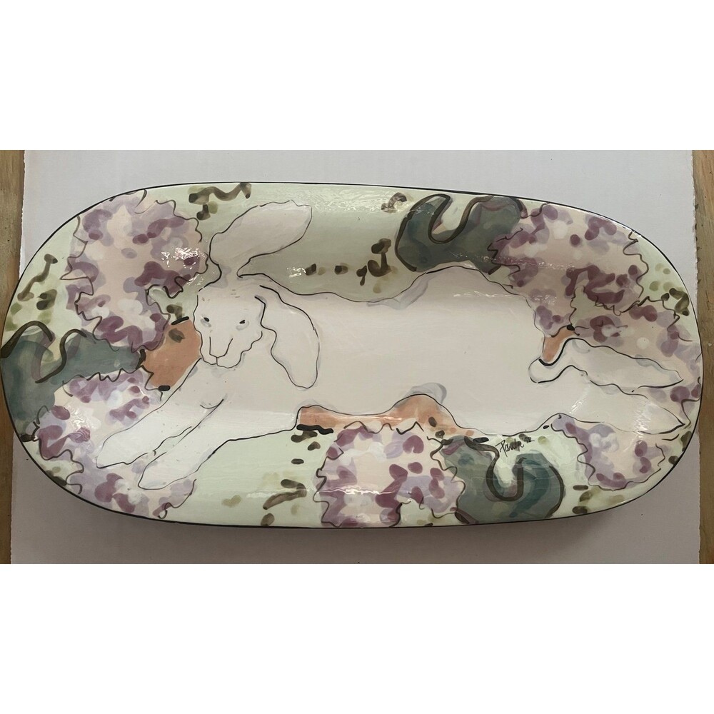 Vintage Ceramic Rabbit Art Platter signed by Paula